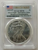 2020-(P) American Silver Eagle PCGS MS70 Emergency Issue FS Flag Label - £232.59 GBP