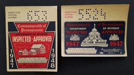 1947 Vintage 2pc Pa Inspection Stickers Unused Automobile Car - £71.18 GBP