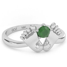 Baby Feet Emerald Diamond Ring In 14k White Gold - £318.88 GBP