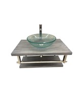 Weathered Finish Wood and Tempered Glass With Carved Pattern Floating Wall Mount - $549.00