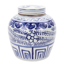 Blue and White Floral Motif Porcelain Ginger Jar 10&quot; - £87.31 GBP