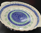 Boleslawiec Polish Pottery Pie Dish Handles Floral Blue Green Leaves Bak... - $56.30