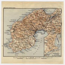 1927 Antique Map Of Vicinity Of Penzance / Lizard Peninsula / Cornwall / England - £16.86 GBP