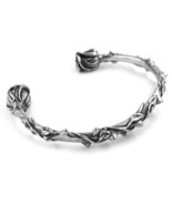 Twin Rose Cuff Bracelet Womens Silver Stainless Steel Garden Flower Vine... - £29.22 GBP