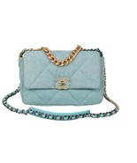 AUTHENTIC Chanel Light Blue Quilted Denim Neon Blue Small 19 Flap Bag RARE - $5,383.14 CAD