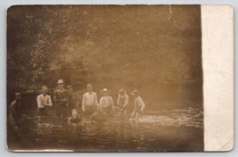 RPPC Cooling Off In The Pond 1910 Bathers Men Women Children Postcard P28 - £6.35 GBP