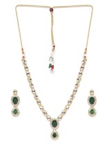 Green  Kundan-Studded Jewellery Set with Earrings Best Quality + FREE SHIPPING - £27.24 GBP