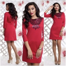 RED FASHION DRESS WITH APPLIQUE - $140.00