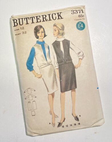 Butterick 3371 Jacket or Vest Blouse Skirt Miss 12 Bust 32 Vintage 1960s Cut - $12.73