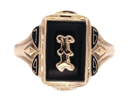 10k Yellow Gold Genuine Natural Black Onyx Signet Initial &quot;I&quot; Ring 8.5 (... - $513.81