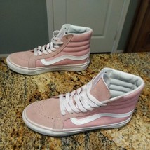 VANS Pink &amp; White Canvas Sk8-Hi Lace Up High Top Unisex Sneakers Women&#39;s 5.5 - £35.91 GBP