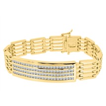 5.5CT Round Cut Moissanite Link Men&#39;s Tennis Bracelet 14K Yellow Gold Plated 8&quot; - £916.17 GBP