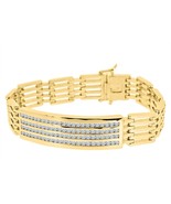 5.5CT Round Cut Moissanite Link Men&#39;s Tennis Bracelet 14K Yellow Gold Pl... - $1,146.14