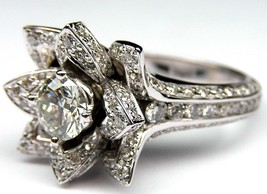 Floral Design 3.25Ct Round Diamond Lotus Engagement Ring 14K White Gold Size 9 - £207.08 GBP