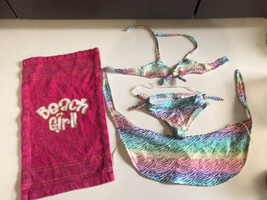 Build A Bear Workshop BABW Rainbow Bikini 3-pc Swim Suit Wrap &amp; Beach Towel Girl - £14.20 GBP