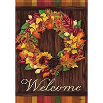 Autumn Wreath Fall House Flag - 2 Sided Message, 28&quot; x 40&quot; - £23.37 GBP