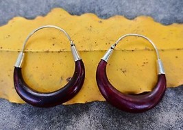 Artisan Crafted Sterling Silver jewelry and Wood Hoop Earrings Brownish ... - £14.03 GBP