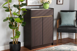 Paras Dark Brown and Gold Shoe Cabinet w/Faux Marble Top - $2,290.06 MXN