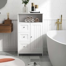 White Bathroom Storage Cabinet: Standing Unit with Drawers &amp; Door - $128.99