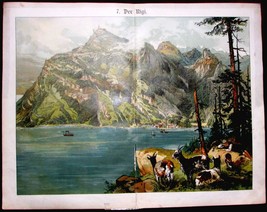 Antique Print Rigi Chromolitography Alps Mountain Switzerland 1891 - £14.44 GBP