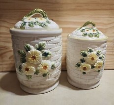 Vintage Daisy Ceramic 2 Canisters Lot Made in Japan NICE SHAPE - £21.11 GBP