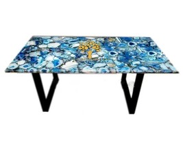 Blue Agate Dining Table | Natural Agate Dining Table Top | White Mix Agate Table - £2,577.50 GBP