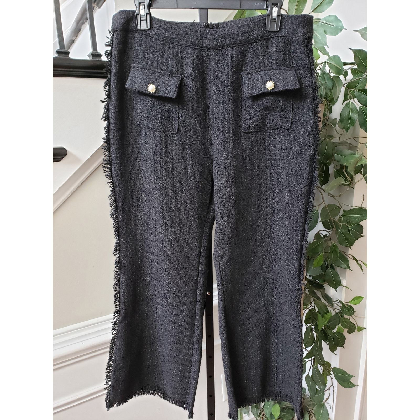 SHEIN Pants Womens Size 12 Black Polyester Pockets Back Zip Flat Front Wide Leg Item image 9