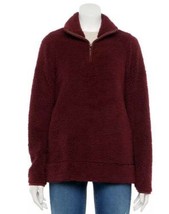 Womens Sweater SO Red Sherpa Long Sleeve Zip Neck Pullover-size L - £22.10 GBP