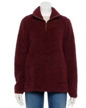 Womens Sweater SO Red Sherpa Long Sleeve Zip Neck Pullover-size L - $27.72