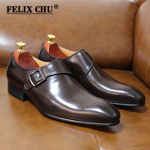 Size 13 Brand Designer Men Dress Shoe Classic Genuine Leather Buckle Monk Strap  - £97.63 GBP