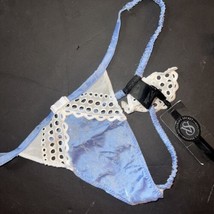 Victoria&#39;s Secret DESIGNER COLLECTION M THONG BLUE White cotton Eyelet E... - £93.22 GBP