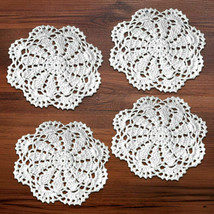 4Pcs White Lace Cotton Handmade Table Mat Round Pad Lace Doilies Wedding Decor - £6.00 GBP