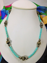 Artisan Made Green Czech Glass &amp; Silver Bead Necklace 20&quot; w/Sterling Hook Clasp - £3.92 GBP
