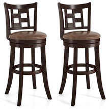 Set of 2 Bar Stools Swivel Bar Chairs with Footrest and Lattice Backrest-30 inch - $4,324.31 MXN