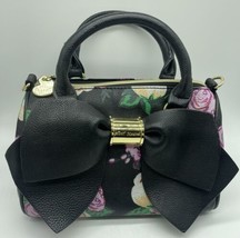 BETSEY JOHNSON Black Floral Tote Handbag w/Large Bow Goldtone 8” By 5.5” - £18.11 GBP