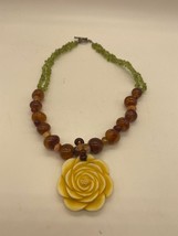 Vintage Sterling Silver Peridot &amp; Carnelian Bead Necklace Carved Flower ... - £97.08 GBP