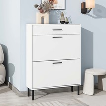 Modern Freestanding Shoe Cabinet with Flip Drawers &amp; Metal Legs - $118.99