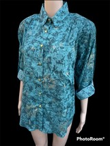 Tapestry Inc Green W/ Gold Moon &amp; Stars Women’s Medium Button Up Shirt V... - $22.27
