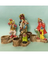 Vintage Set Of 4 Ricardo Clowns Driftwood Statue Quirky Folk Art HandPai... - $82.90 CAD