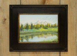 Original oil on canvas 15&quot;x18&quot; mountain scene with wood frame - £296.56 GBP