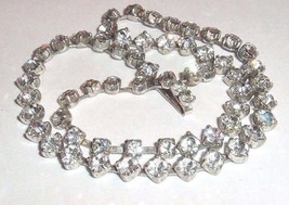 Vtg clear rhinestone necklace rhombus diamond shape setting wedding pageant prom - £19.90 GBP