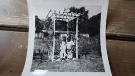 Vintage Black and White Photo 3.5 x 3.5 inches Father Daughter Backyard Garden - £2.52 GBP
