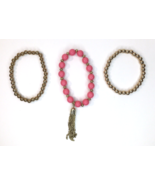 Lot of 3 Stretch Beaded Bracelets Pink &amp; Gold Tone Beads w/ Tassel &amp; Gol... - $12.00