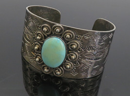 AGL MEXICO 925 Silver - Vintage Turquoise Dark Tone Cuff Bracelet - BT3861 - £193.30 GBP