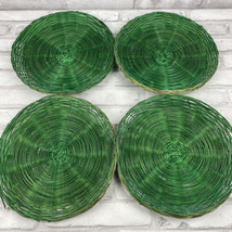 Wicker Paper Plate Holder Green Rattan Picnic BBQ Camping Lot of 4 Vintage Retro - £15.97 GBP