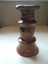 Distressed Hand Crafted Painted Tribal Mythical Ceramic Pillar Candle Holder - £14.24 GBP