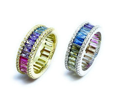 ADIRFINE 925 Sterling Silver Multi Colored Baguette Cubic Zirconia Eternity Band - £47.67 GBP