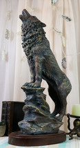 Large Wildlife Cries Of The Night Howling Gray Wolf Standing On Rocks Figurine - £54.05 GBP