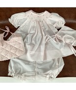 Petit Ami Newborn NB Light Pink Smocked Bishop 4pc Dress Bonnet Bib Baby... - $49.45