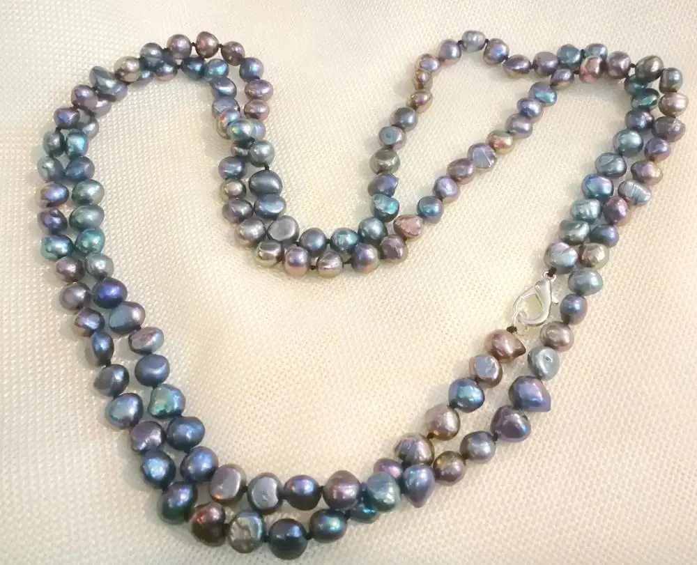 160cm 64inch 9x10mm black gray green purple brown baroque Necklace Jewelry real - £56.82 GBP+